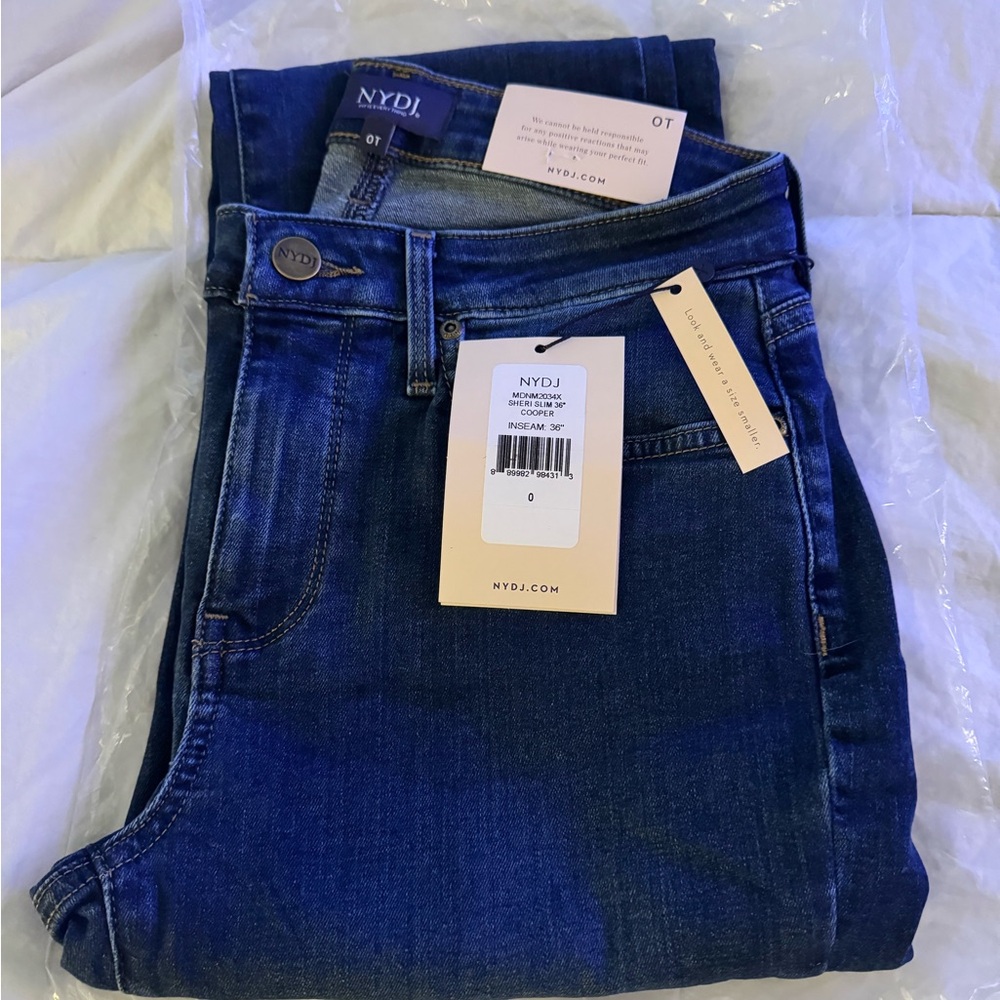 BNWT NYDJ Women's Sheri Slim Tall Jeans in Cooper with 36” inseam, size 0 (25) - Picture 4 of 11